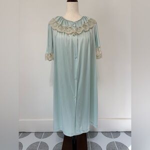 Vintage Lorraine Nylon Lace Blue Slip Dress & Robe Sz M